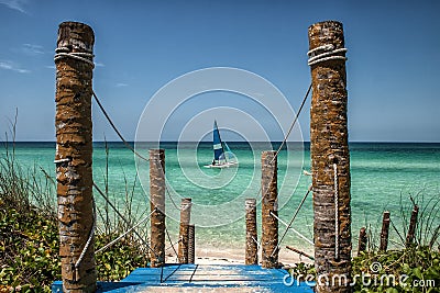 Catamaran on a beach at Cayo Coco, Cuba Editorial Stock Photo