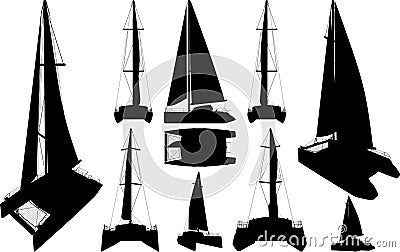 Catamaran Boat Silhouettes Vector Vector Illustration