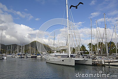 Catamaran at the dock at the Nanny Cay Resort & Marina, Nanny Cay, Tortola, BVI Editorial Stock Photo