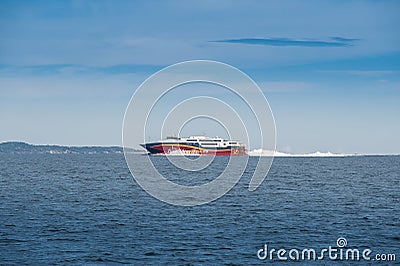 Catamaran ferry Fjord Cat (IMO 9176060) on its way from Hirtshals, Denmark to Kristiansand, Norway.. Editorial Stock Photo