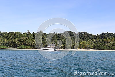 Catamaran on one of the most beautiful places on earth..Coiba National park. Stock Photo