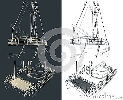 Catamaran outline illustrations Vector Illustration