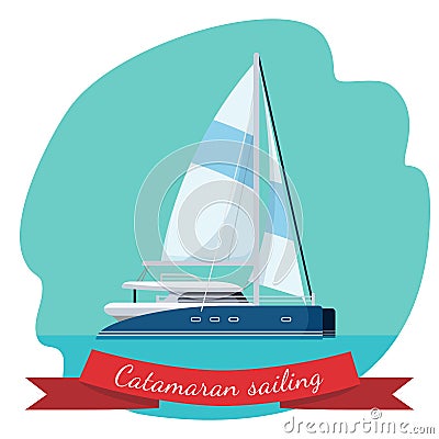 Catamaran sailing boat with canvas vector illustration isolated Vector Illustration