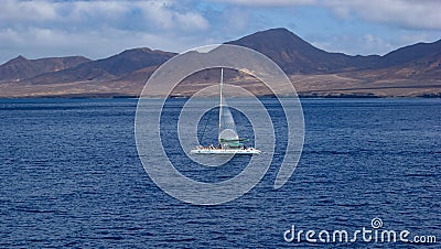 Catamaran sailing near Fuerteventura Editorial Stock Photo