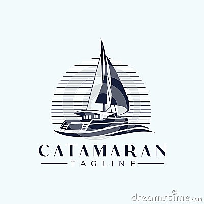 Catamaran Yacht Logo Design Template Vector Illustration