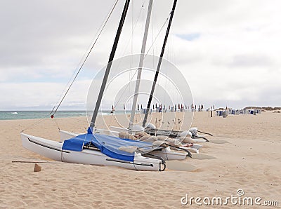 Catamarans on the beach of Fuerteventura Stock Photo