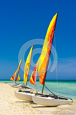 Catamarans at the beach of Varadero in Cuba Stock Photo