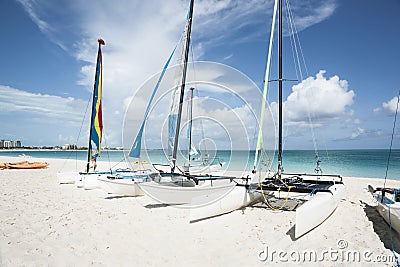 Catamarans on tropical beach. Stock Photo