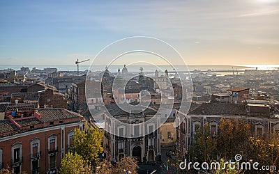 Etna and Catania from the terrace of Benedettini Stock Photo