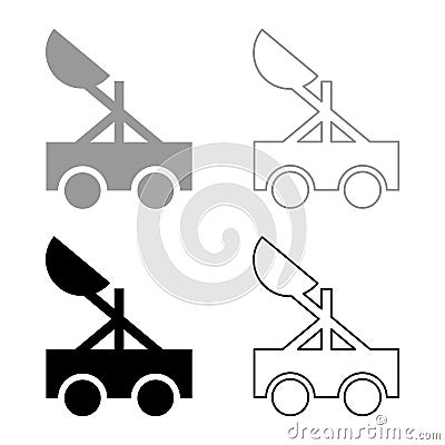 Catapult medieval siege ejection seat set icon grey black color vector illustration image solid fill outline contour line thin Vector Illustration