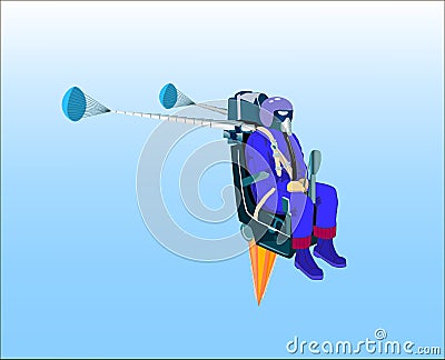 Catapultation jet pilot after leave the plane on blue sky background. Vector Illustration