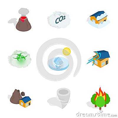 Catastrophe icons, isometric 3d style Vector Illustration