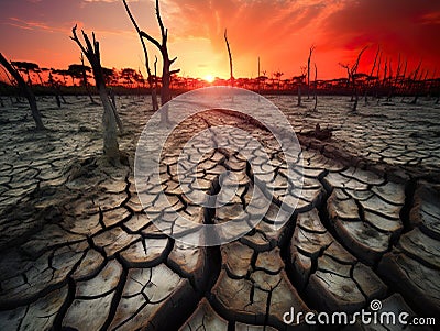 Catastrophic drought due to Climate change. Drought concept. Cartoon Illustration