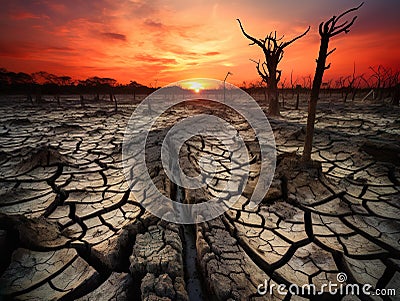 Catastrophic drought due to Climate change. Drought concept. Cartoon Illustration