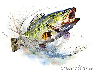 Catching Bass fish. Fish color. fish. Graphic fish Cartoon Illustration