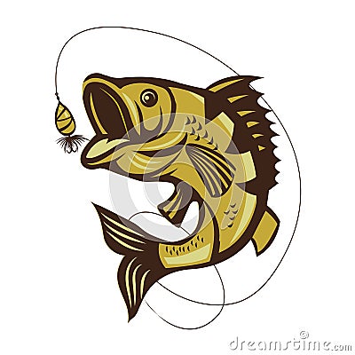 Catching Bass fish. Fish color. Vector fish. Graphic fish. Vector Illustration