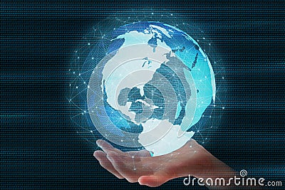 Catching fast moving world. Futuristic globe sphere led surrounded by global network connection Stock Photo