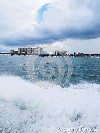 Catching some waves on a boat Stock Photo