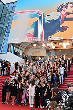 Cate Blanchett, Ava DuVernay, Khadja Nin, Thierry Fremaux, Francoise Nyssen, Kristen Stewart, Lea Seydoux & Women Filmmakers Editorial Stock Photo