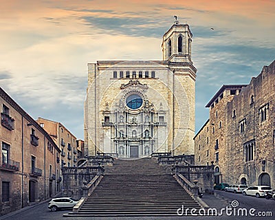 Catedral de Santa Maria Gerona, front view Stock Photo