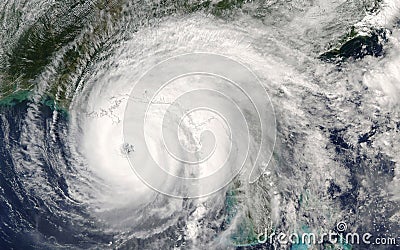 Category 5 super typhoon from outer space view. The eyewall of the hurricane Stock Photo