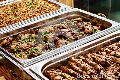 Catering Buffet Asian Food Dish with Meat Stock Photo