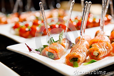 Catering canape salmon basil Stock Photo