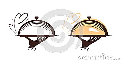 Catering, cloche logo. Icon for design menu restaurant or cafe. Vector illustration Vector Illustration