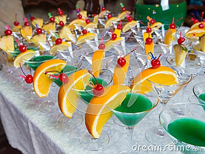 Catering - green alcohol cocktails Stock Photo