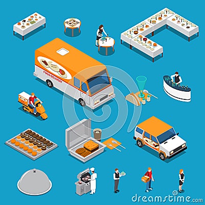 Catering Isometric Icons Set Vector Illustration