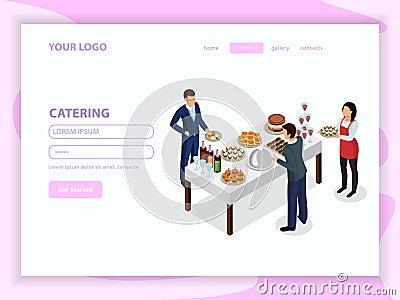 Catering Isometric Web Page Vector Illustration