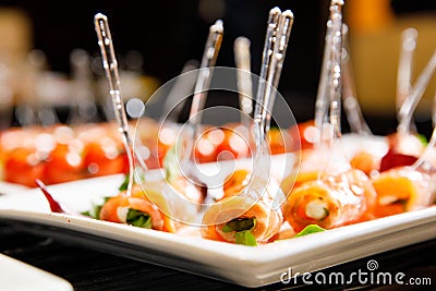 Catering salmon basil canape Stock Photo
