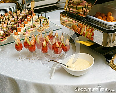 Catering - served table with various snacks Stock Photo
