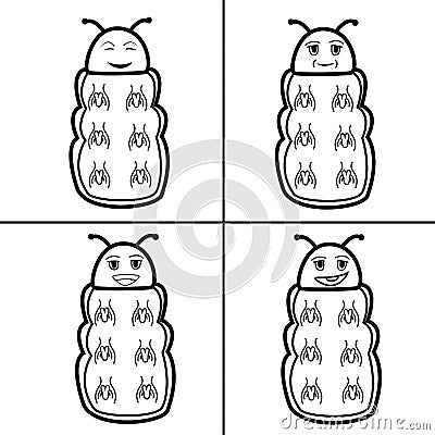 Vector Of Four Type Emotion Caterpillar No Color and Only line Vector Illustration