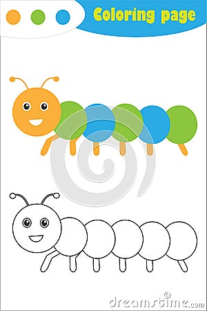 Caterpillar in cartoon style, coloring page, spring education paper game for the development of children, kids preschool activity Stock Photo