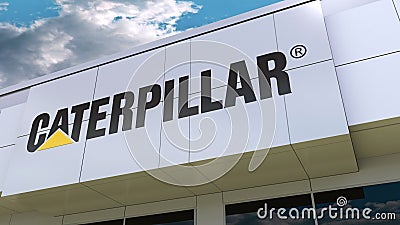 Caterpillar Inc. logo on the modern building facade. Editorial 3D rendering Editorial Stock Photo