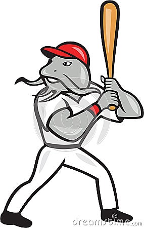 Catfish Baseball Hitter Batting Full Isolated Cartoon Vector Illustration