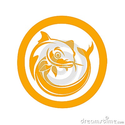 catfish icon and symbol, inside a circle, yellow, simple and beautiful Stock Photo