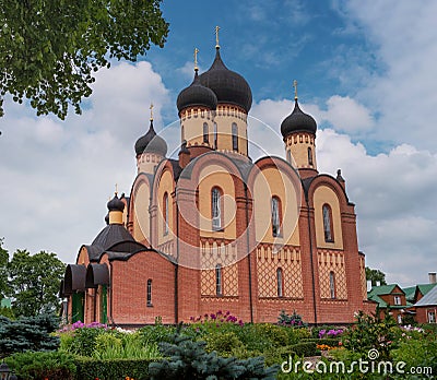 Cathedral of the assumption of the pyukhtitsky Convention. Kuremae, Estonia. The five-domed Church was built in 1910 Stock Photo