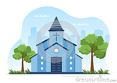 Cathedral Catholic Church Building with Architecture, Medieval and Modern Churches Interior Design in Flat Cartoon Illustration Vector Illustration