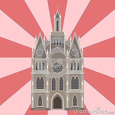 Cathedral catholic church temple traditional building landmark tourism vector illustration Vector Illustration