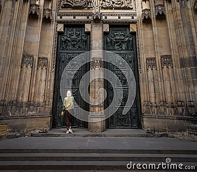 Cathedral church doors, Prague, Europe Editorial Stock Photo