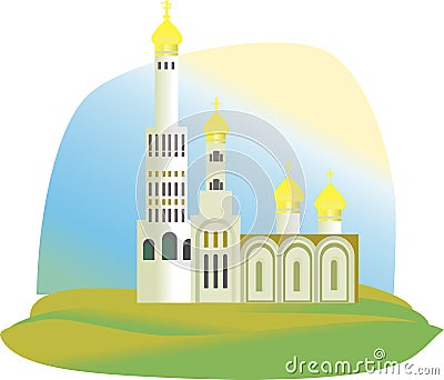 The Cathedral, the Church with Golden domes Vector Illustration