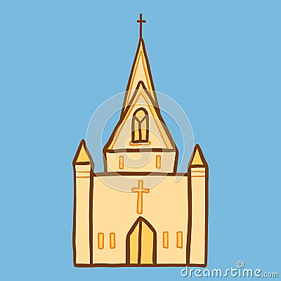 Cathedral church icon, hand drawn style Vector Illustration