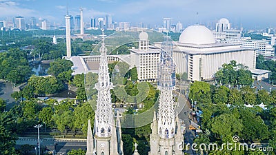 Cathedral Church and Istiqlal mosque in downtown Editorial Stock Photo