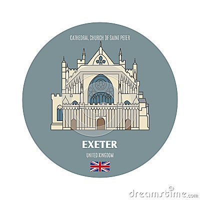 Cathedral Church of Saint Peter at Exeter, UK. Architectural symbols of European cities Vector Illustration