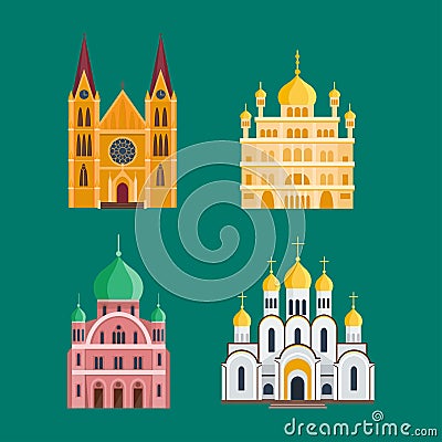 Cathedral church temple building landmark tourism world religions and famous structure traditional city Vector Illustration