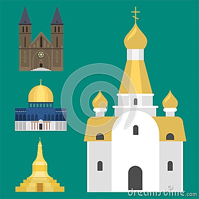 Cathedral church temple traditional building famous landmark tourism vector illustration Vector Illustration