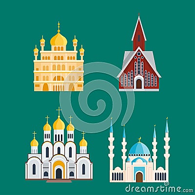 Cathedral churche temple building landmark tourism world religions and famous structure traditional city ancient old Vector Illustration