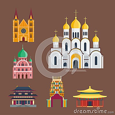 Cathedral churche temple building landmark tourism world religions and famous structure traditional city ancient old Vector Illustration